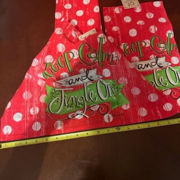 C&F Christmas Flour Sack Towels Keep Calm & Jingle On Polka Dot set of 2 - Picture 5 of 7